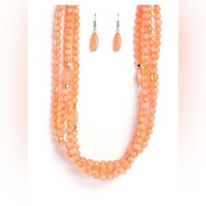 Elegant Orange Beaded Necklace and Earring Set NWT